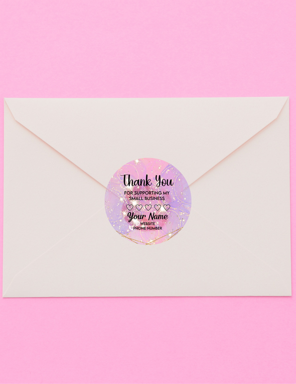 Pink, Purple & Gold Custom Thank You Stickers