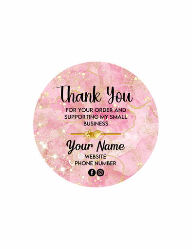 Pink & Gold Custom Thank You Sticker