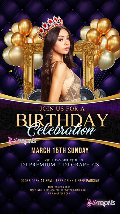 Purple & Gold Birthday Invitations