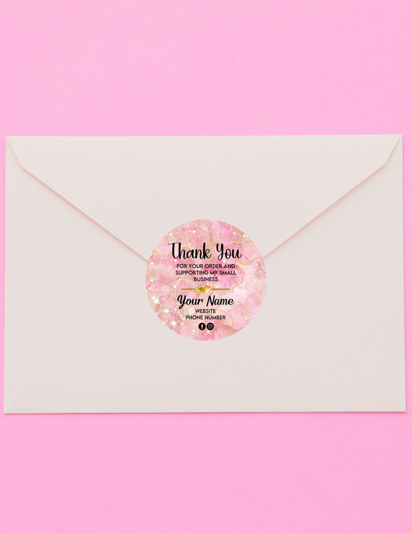 Pink & Gold Custom Thank You Sticker