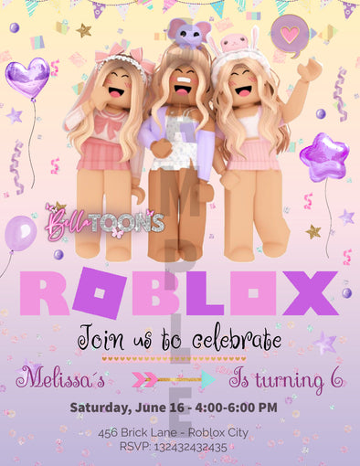 Girl Roblox Birthday Invitations