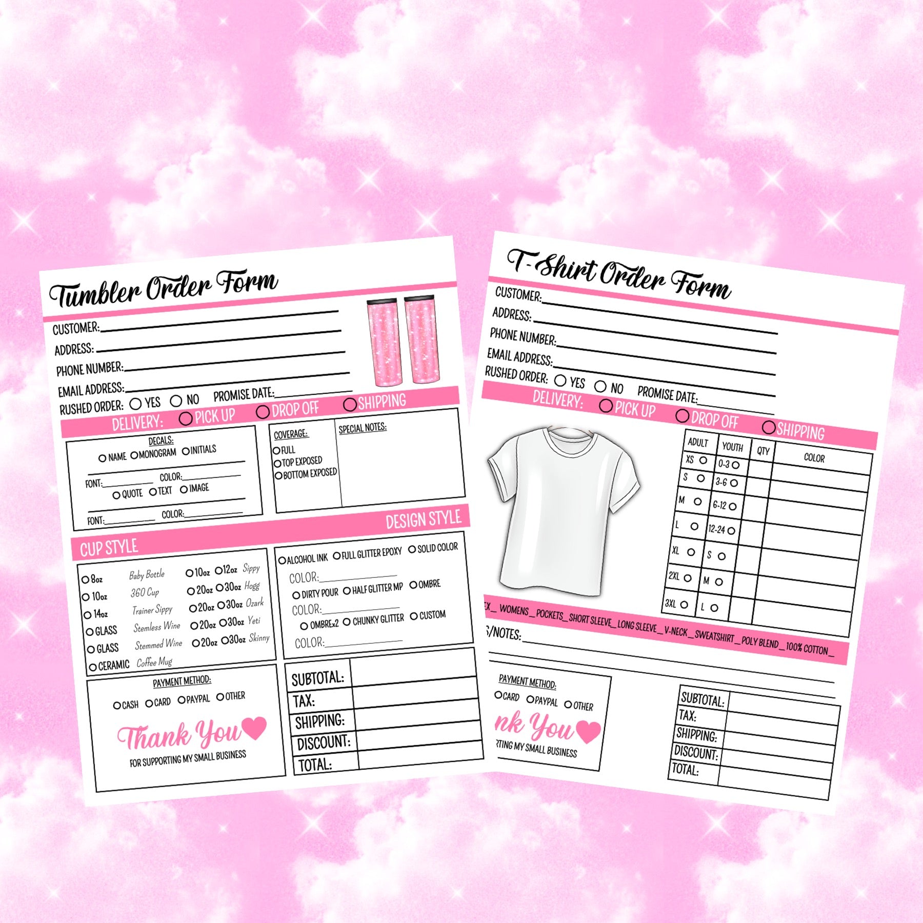 T-Shirt & Tumbler Order Form – BellaToons for Free Printable Order Forms For T Shirts