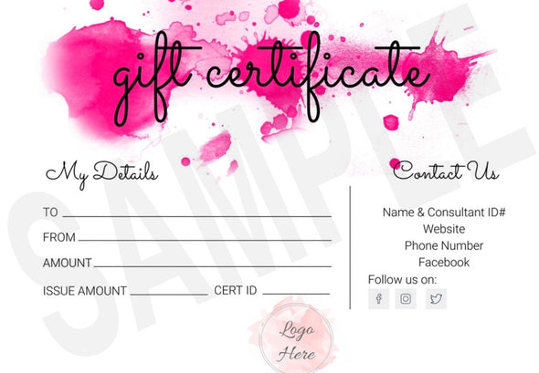 Pink Splash Gift Certificate